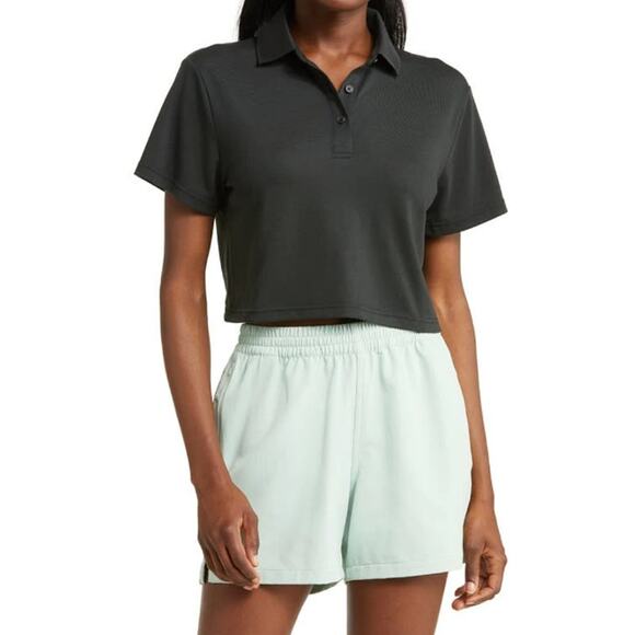 OUTDOOR VOICES Womens Birdie Cropped Polo Shirt Black XXL Short Sleeve NWT - Picture 1 of 11